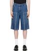 Palm Angels Palm Angels Blue Curved Logo Denim Skater Shorts - 1