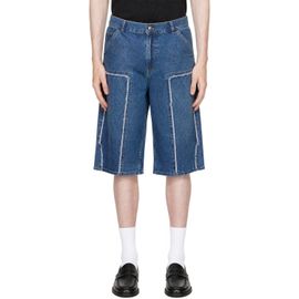 Palm Angels Palm Angels Blue Curved Logo Denim Skater Shorts