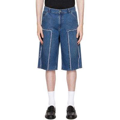 Palm Angels Palm Angels Blue Curved Logo Denim Skater Shorts