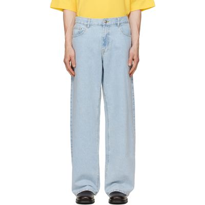 Palm Angels Palm Angels Blue Curved Logo Loose Jeans