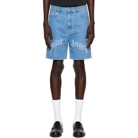 Palm Angels Palm Angels Blue Splitted Curved Logo Shorts