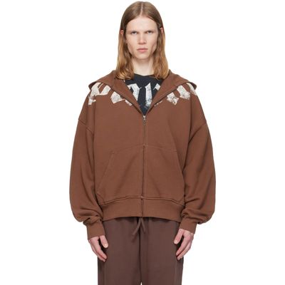 Palm Angels Palm Angels Brown Big Neck Logo Zip Loose Hoodie