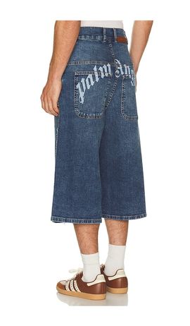 Palm Angels Palm Angels Curved Logo Denim Skater Short