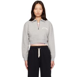 Palm Angels Palm Angels Gray Curved Logo Crop Crew Long Sleeve Polo