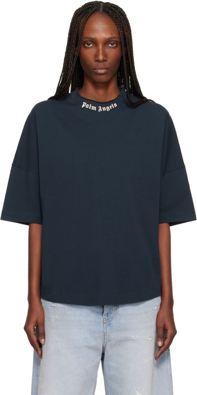 Palm Angels Palm Angels Navy Curved Logo Collar Over T-shirt