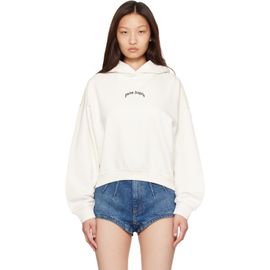 Palm Angels Palm Angels Off-White Curved Logo Loose Crop Hoodie
