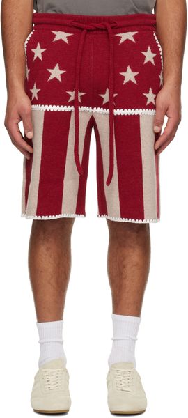 Palm Angels Palm Angels Red & Beige Stars & Stripes Shorts