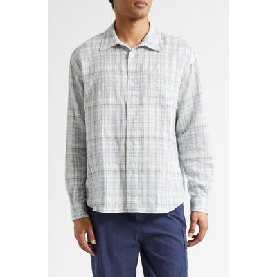 PALMES PALMES Plaid Wrinkle Cotton & Linen Blend Button-Up Shirt