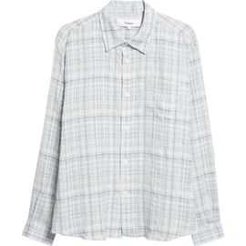 PALMES PALMES Plaid Wrinkle Stretch Cotton & Linen Button-Up Shirt