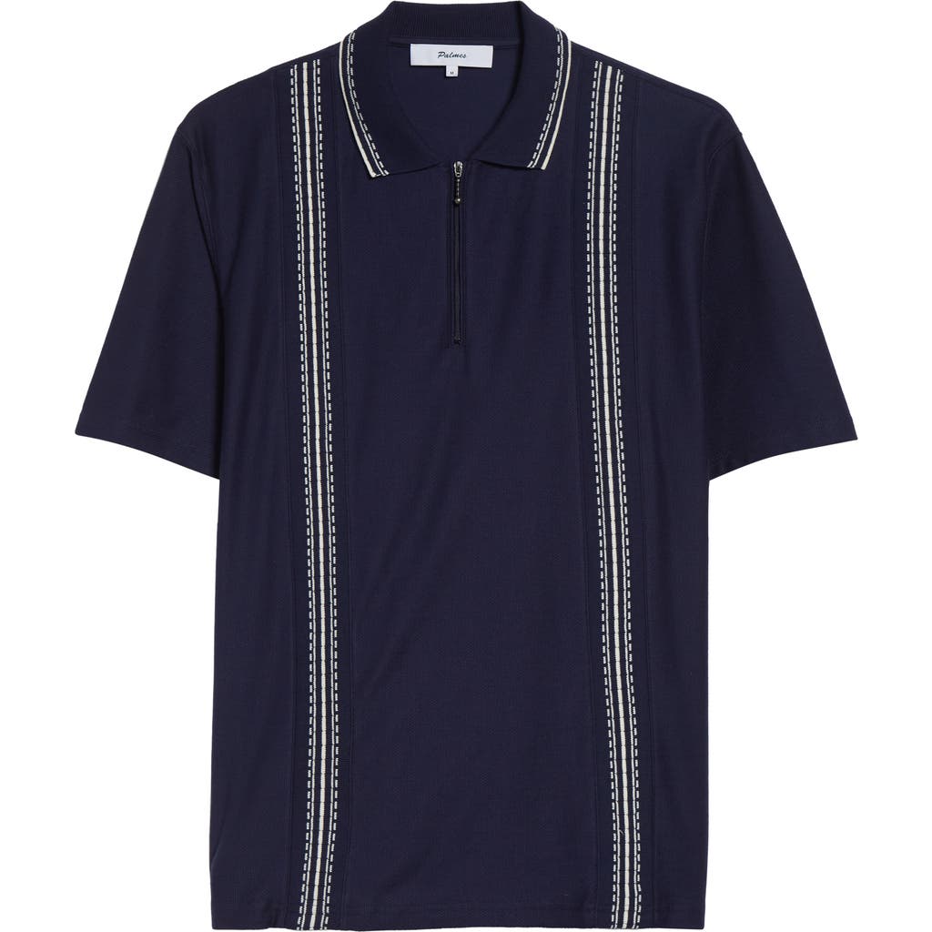 PALMES PALMES Stripe Jacquard Trim Zip Polo