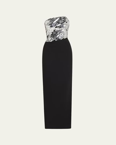 Pamella Roland Asymmetric Strapless Mirrored Crepe Column Gown