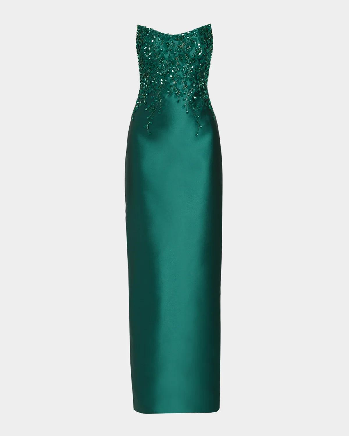 Pamella Roland Beaded Strapless Silk Column Gown