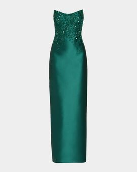 Pamella Roland Beaded Strapless Silk Column Gown