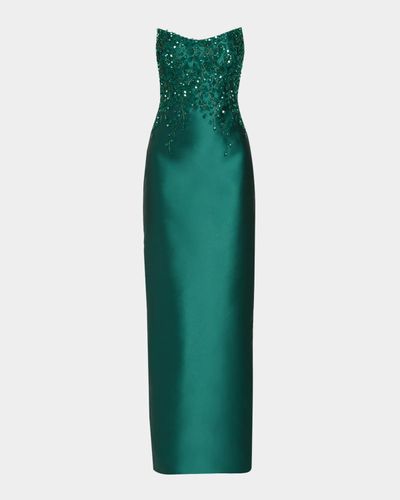 Pamella Roland Beaded Strapless Silk Column Gown