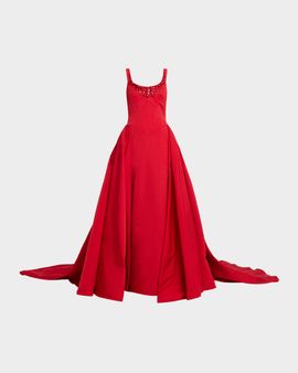 Pamella Roland Crystal Sleeveless Faille Gown