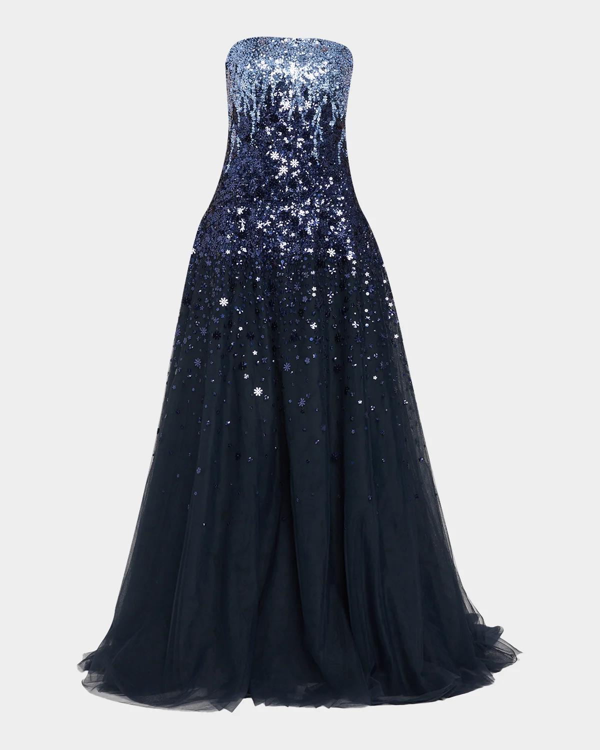 Pamella Roland Degrade Beaded Tulle Ball Gown