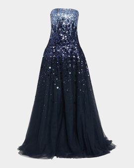 Pamella Roland Degrade Beaded Tulle Ball Gown