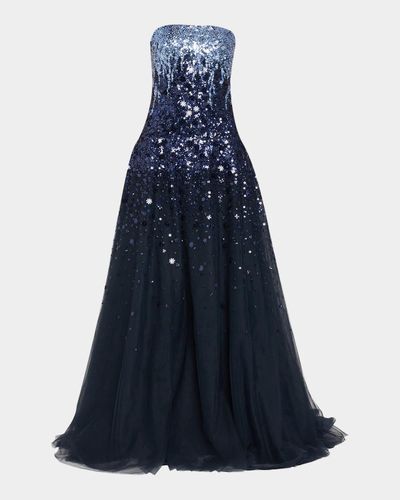 Pamella Roland Degrade Beaded Tulle Ball Gown