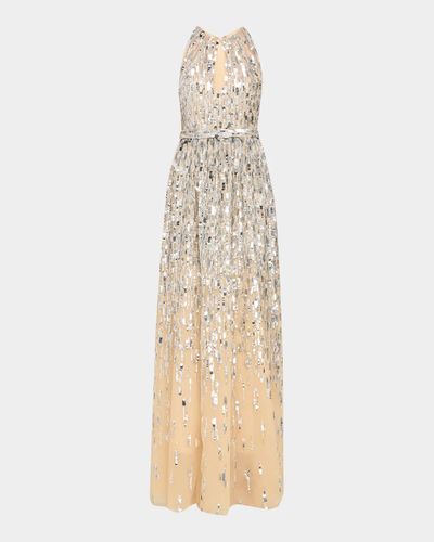 Pamella Roland Degrade Sequined Tulle Sleeveless Column Gown
