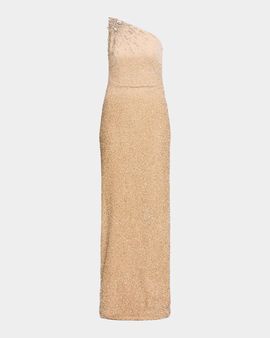 Pamella Roland Ombre Signature Sequined Strapless Column Gown