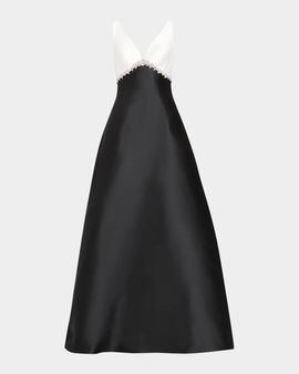 Pamella Roland Sleeveless Colorblock Mikado Silk Empire Gown