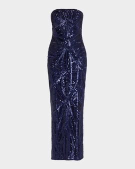 Pamella Roland Strapless Beaded Tulle Column Gown