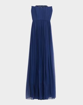 Pamella Roland Strapless Crystal Embellished Chiffon Gown
