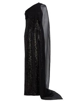 Pamella Roland Women's Sequined Chiffon Cape-Sleeve Column Gown