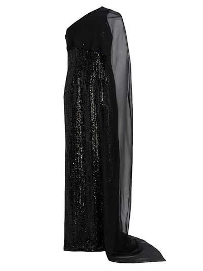 Pamella Roland Women's Sequined Chiffon Cape-Sleeve Column Gown