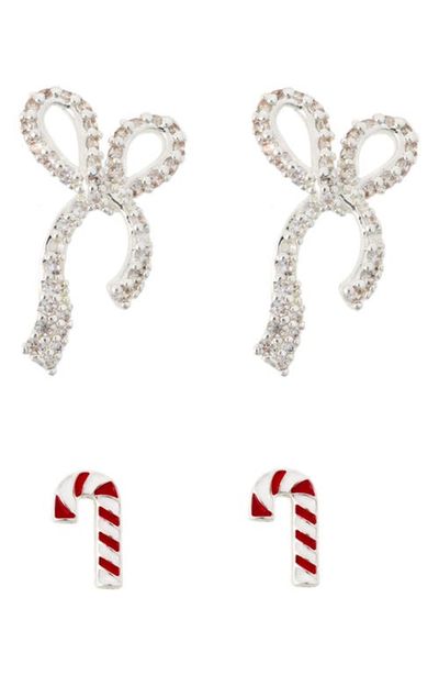 Panacea Panacea Bow & Candy Cane Stud Earrings