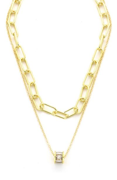 Panacea Panacea Layered Crystal Barrel Pendant Necklace