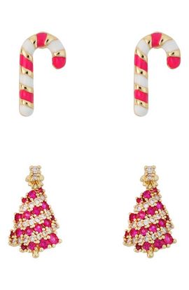 Panacea Panacea Set of 2 Candy Cane & Christmas Tree Stud Earrings