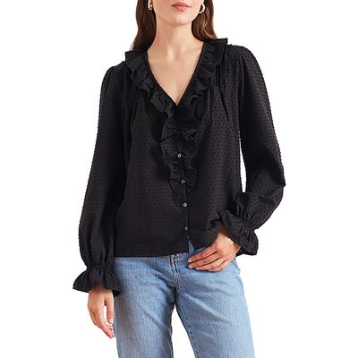 Paneros Clothing Paneros Clothing Long Sleeve Chloe Swiss Dot Ruffle Shirt