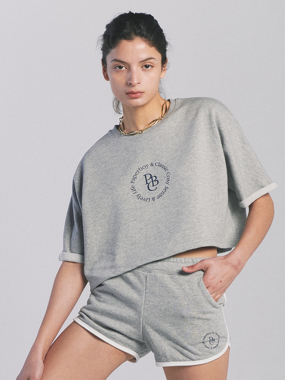 PaperBoy Crop Cozy Circle Short Sleeve T-shirt [Melange]