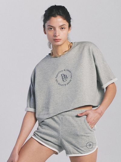 PaperBoy Crop Cozy Circle Short Sleeve T-shirt [Melange]