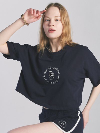 PaperBoy Crop Cozy Circle Short Sleeve T-shirt [Navy]