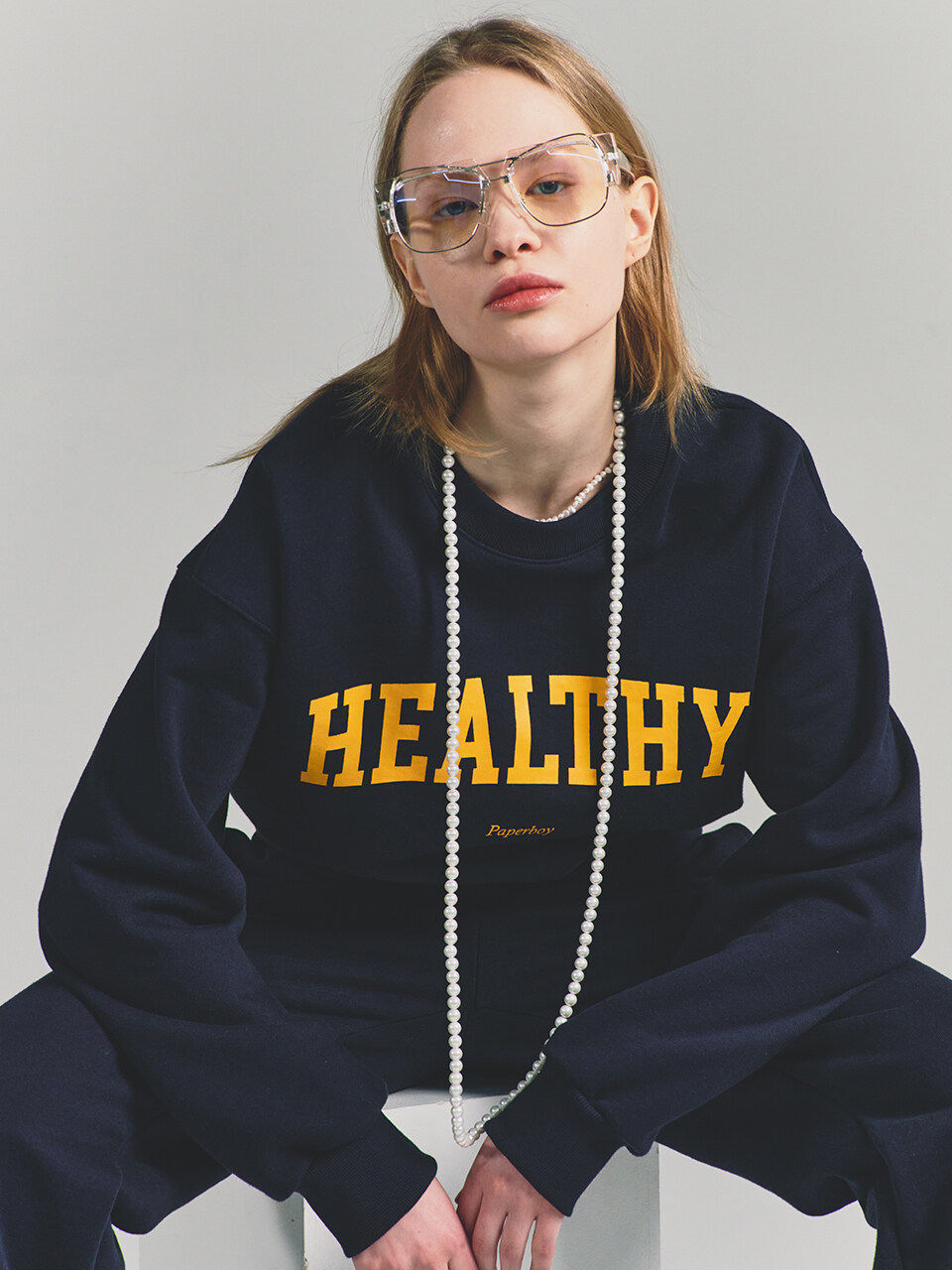 PaperBoy Crop Healthy Sweatshirt [Navy]