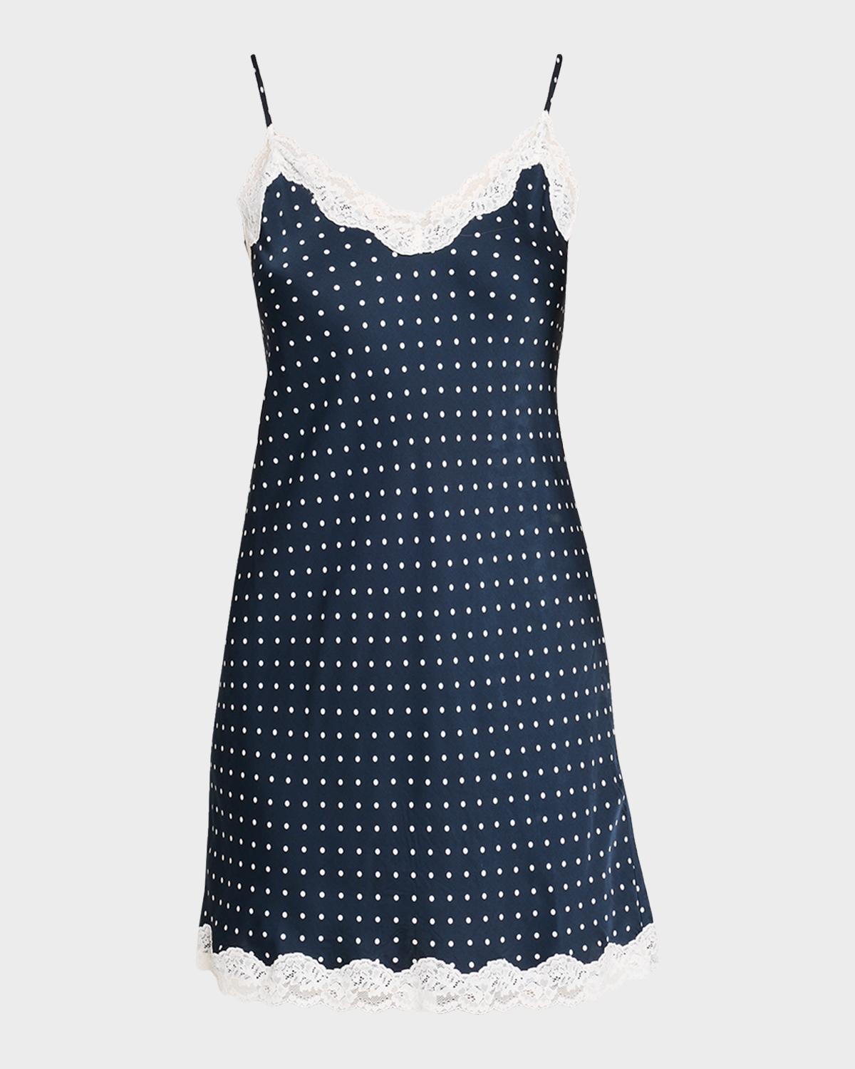 Papinelle Annabelle Polka-Dot Satin Lace-Trim Mini Slip Dress