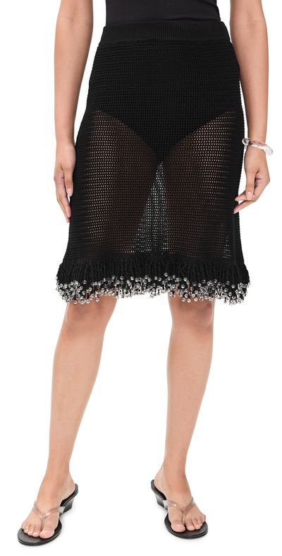 Paris Georgia Paris Georgia Fringe Knit Skirt Black