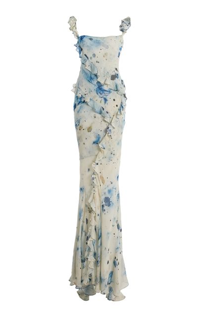 Paris Georgia Paris Georgia Romantic Ruffled Silk Maxi Dress