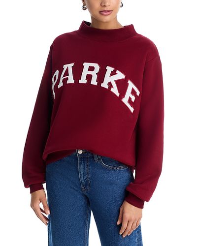 Parke Parke Maroon White Varsity Mock Neck Sweatshirt