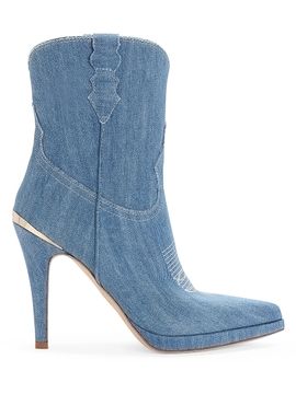 Partlow Women's Camila Denim 95MM Embroidered Booties