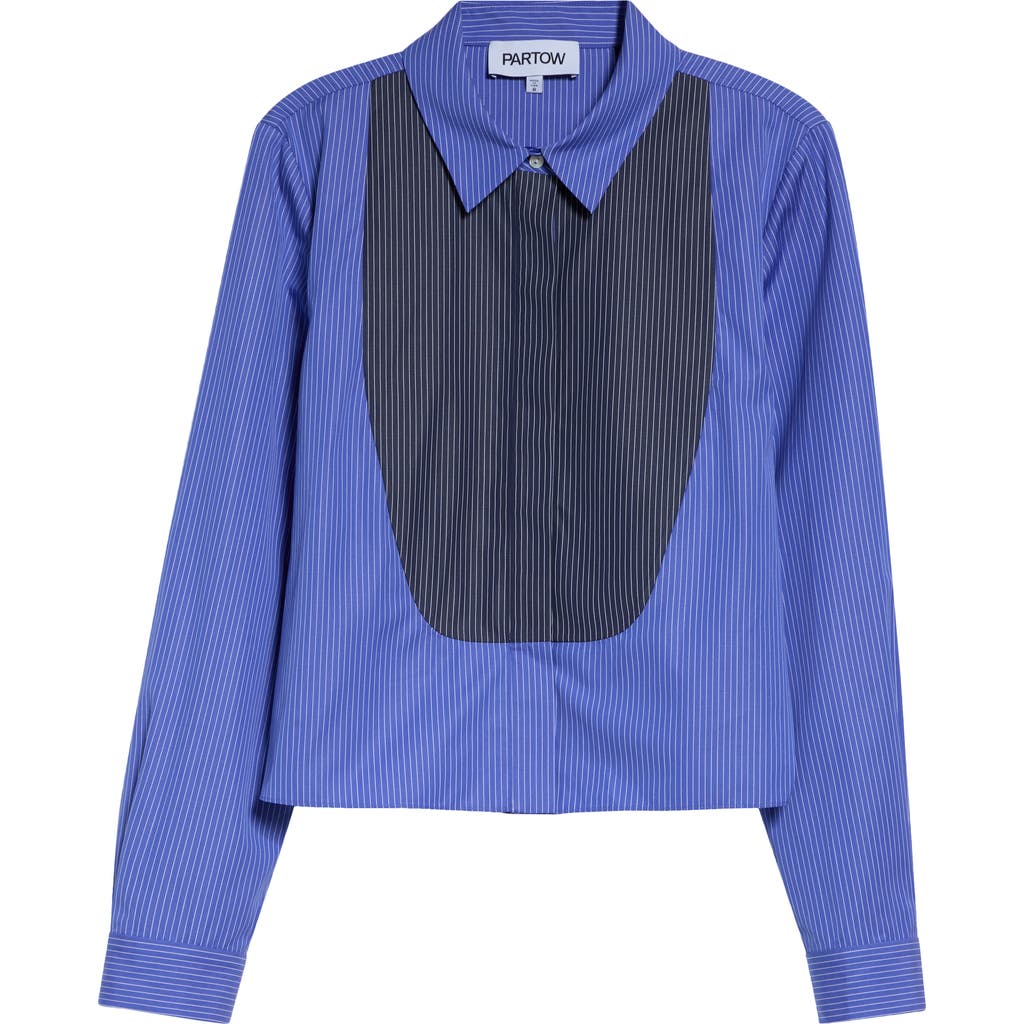 PARTOW PARTOW Warren Crop Stripe Bib Cotton Poplin Button-Up Shirt