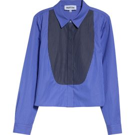 PARTOW PARTOW Warren Crop Stripe Bib Cotton Poplin Button-Up Shirt