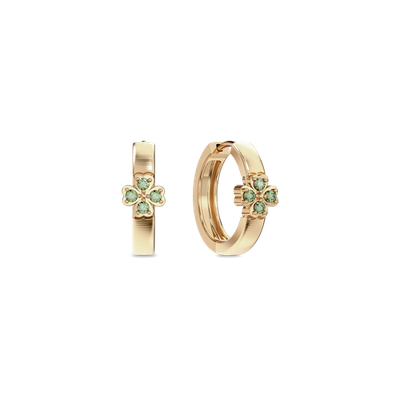 PASCAL PASCAL Lucky Clover Hoop Earrings, Green Diamond Pavé