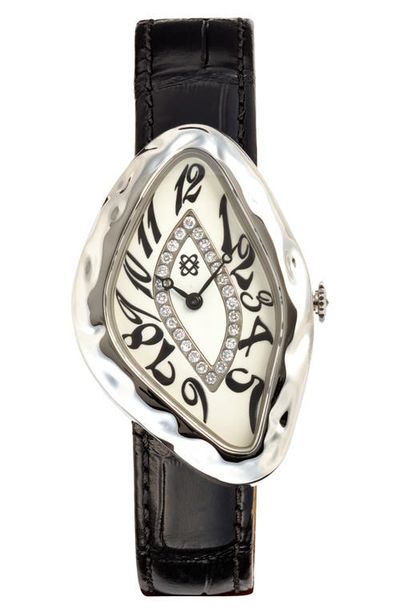 PASCAL PASCAL Paradoxe Lab Grown Diamond Leather Strap Watch, 30mm x 44mm