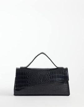 PASQ PASQ asymmetric top handle and crossbody bag in black croc