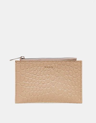PASQ PASQ croc zip top cardholder in beige-Neutral