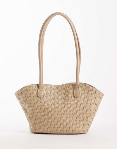 PASQ PASQ curved small woven tote bag in beige-Neutral