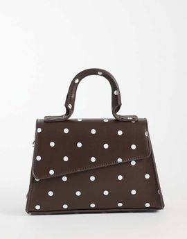 PASQ PASQ diagonal flap clutch purse with crossbody strap in brown polka dots